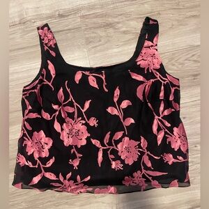 Alex Evenings Black and Pink Floral Blouse